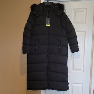 Marc New York Black Quilted Puffer Jacket with Fur Hood